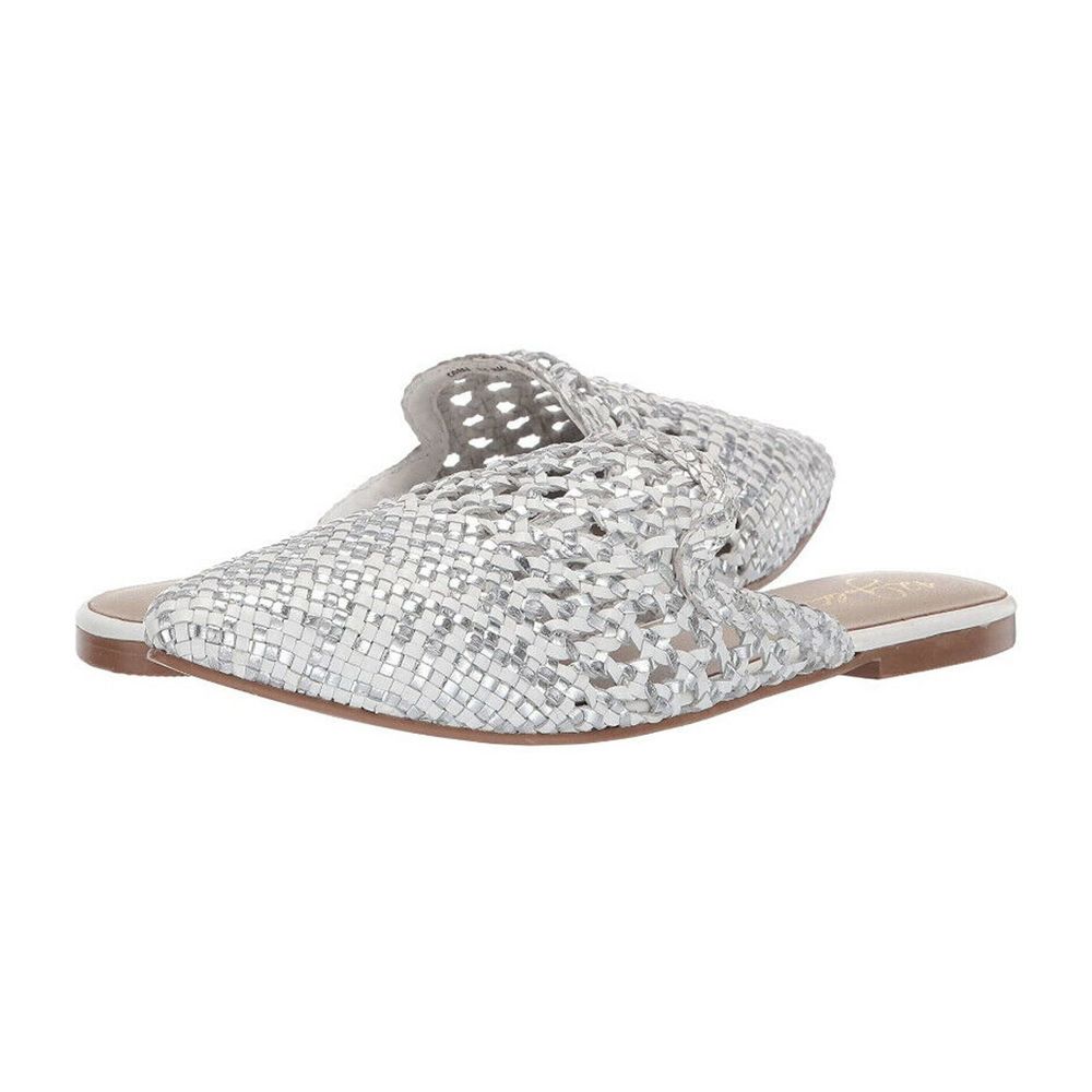 42 Gold White Woven Leather Mules Size US 8